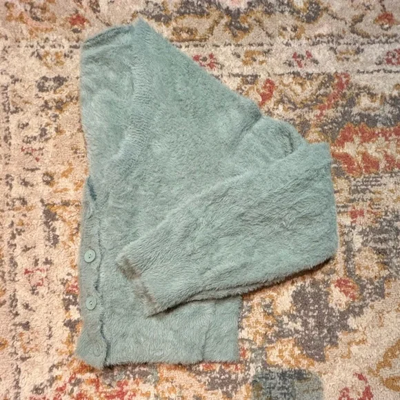 NWOT Aerie Soft Green Cropped Eyelash V-neck Button Up Cardigan Sweater - Picture 8 of 8